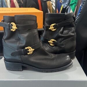 Valentino Garavani Black Ankle Boots with Gold Details
